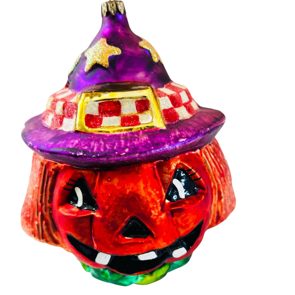 Vintage Christopher Radko Pumpkin Jack-o-Lantern Purple Witch's Hat Halloween