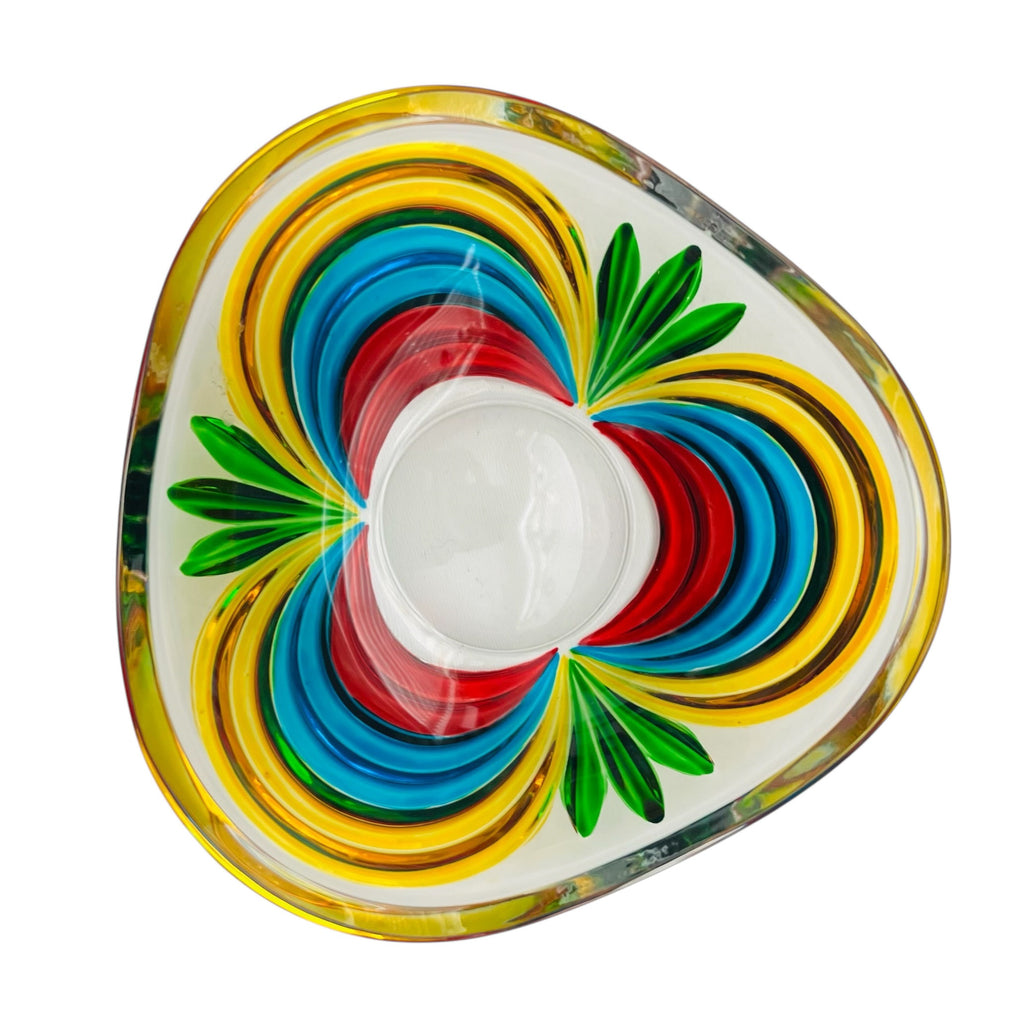 Vintage Murano Italy Glass Trinket Dish Hand Painted Bowl