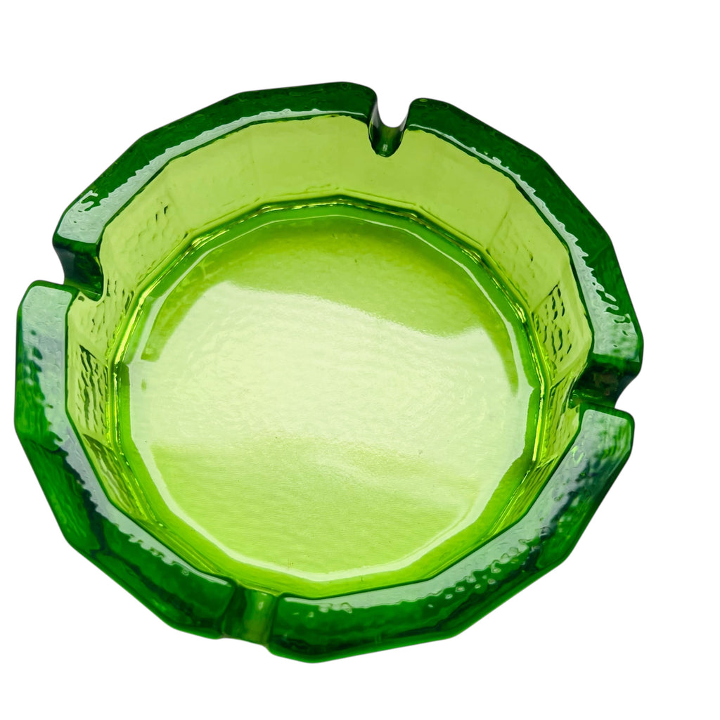 Vintage Green Art Glass Heavy Pebbled Ashtray