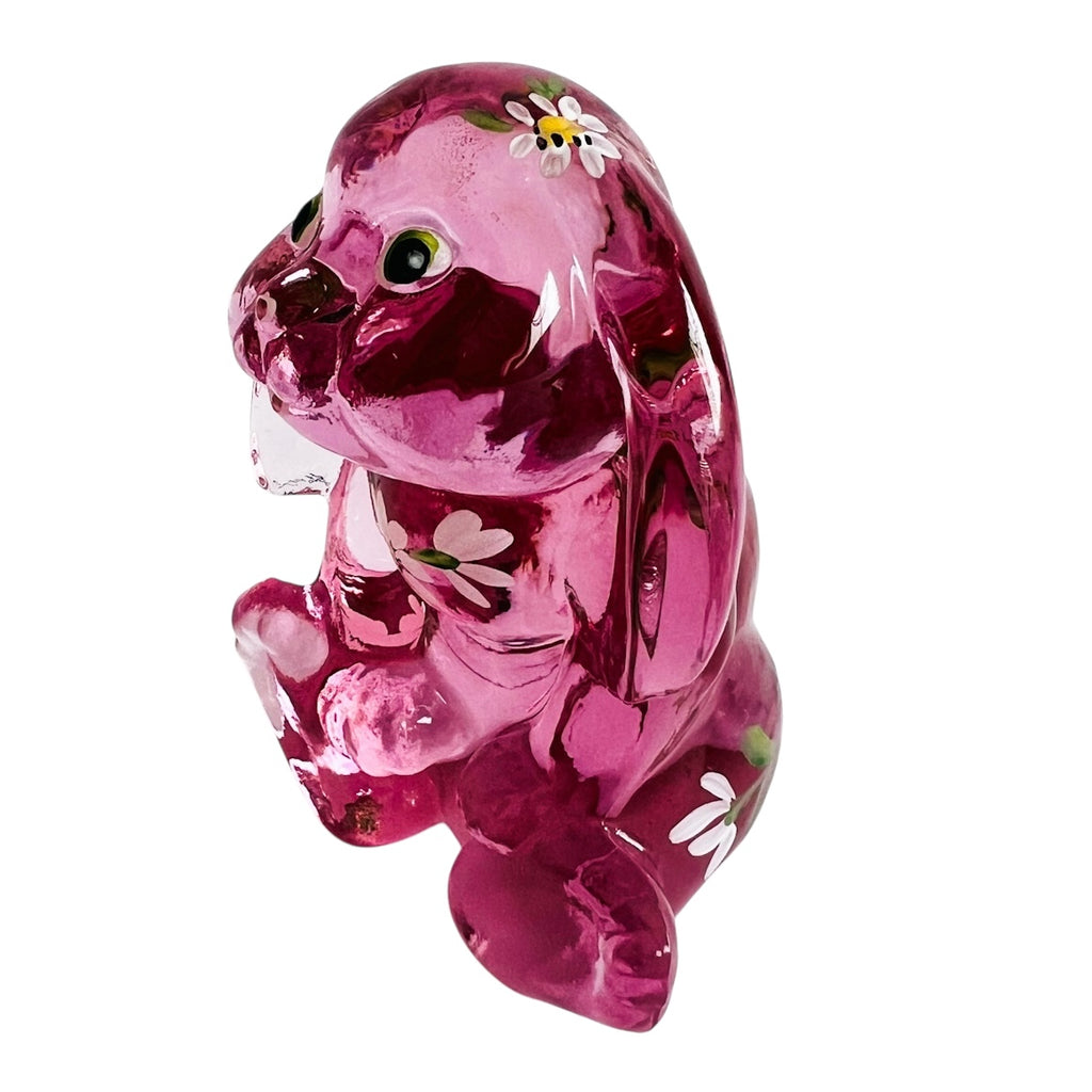 Vintage Fenton Lop-Eared Cranberry Glass Hand Painted Bunny Figurine