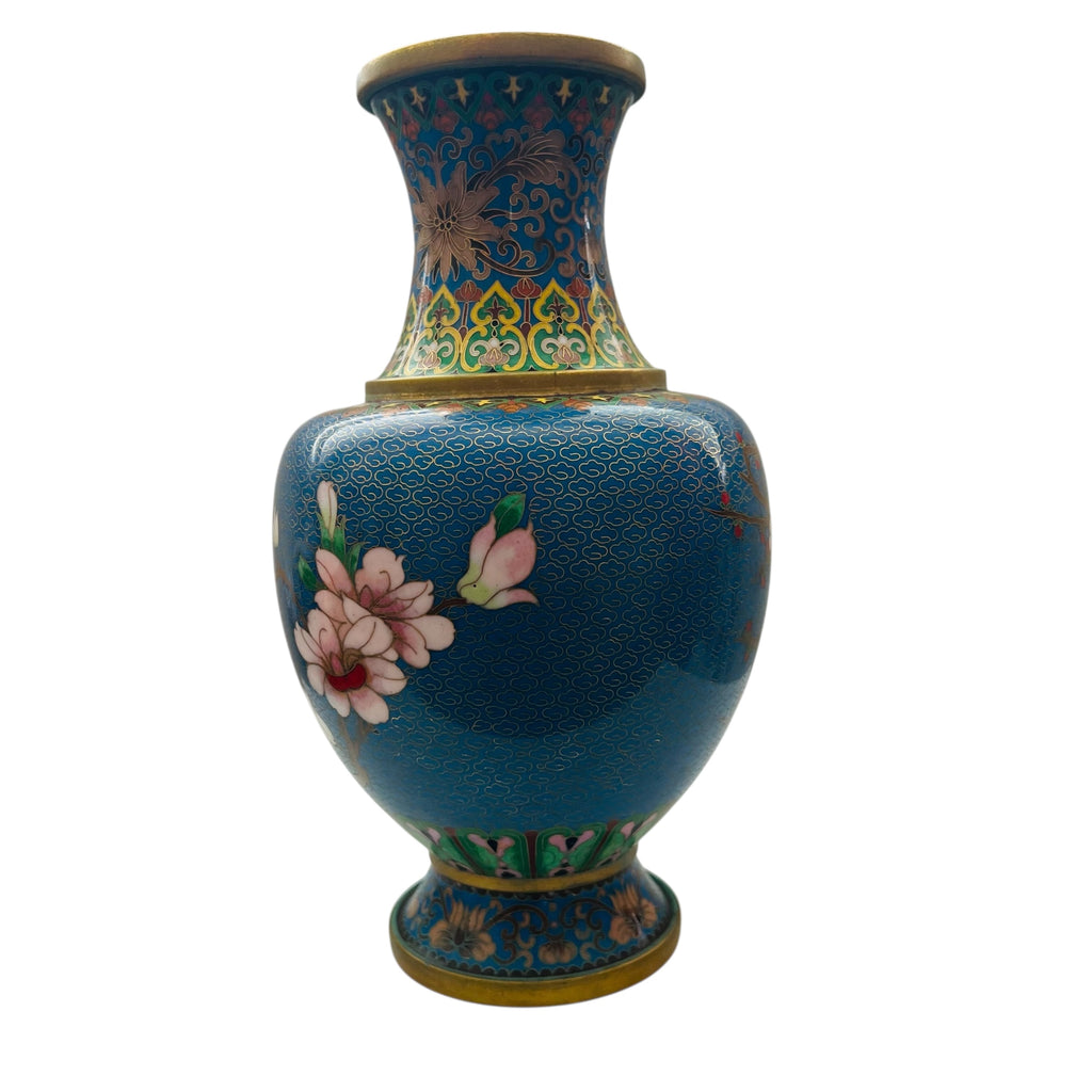 Vintage Floral Blue Cloisonné Vase