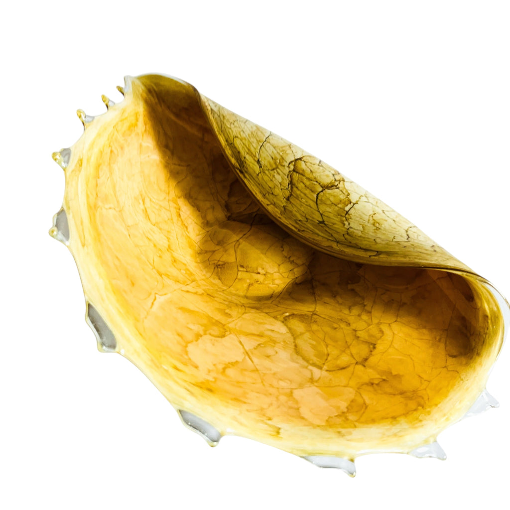 Vintage Hand Blown Art Glass Sea Shell Conch Centerpiece Bowl