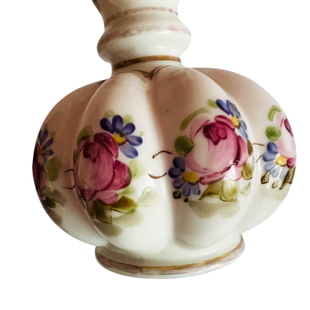Vintage Fenton Hand Painted Charleston Melon Crest Floral Vase