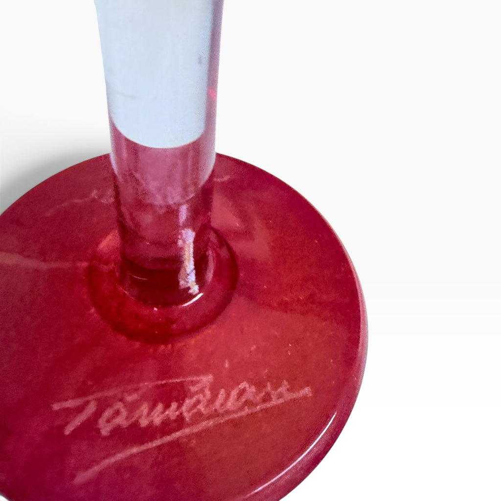 Tamaian Art Glass Signed Champagne Red Flute