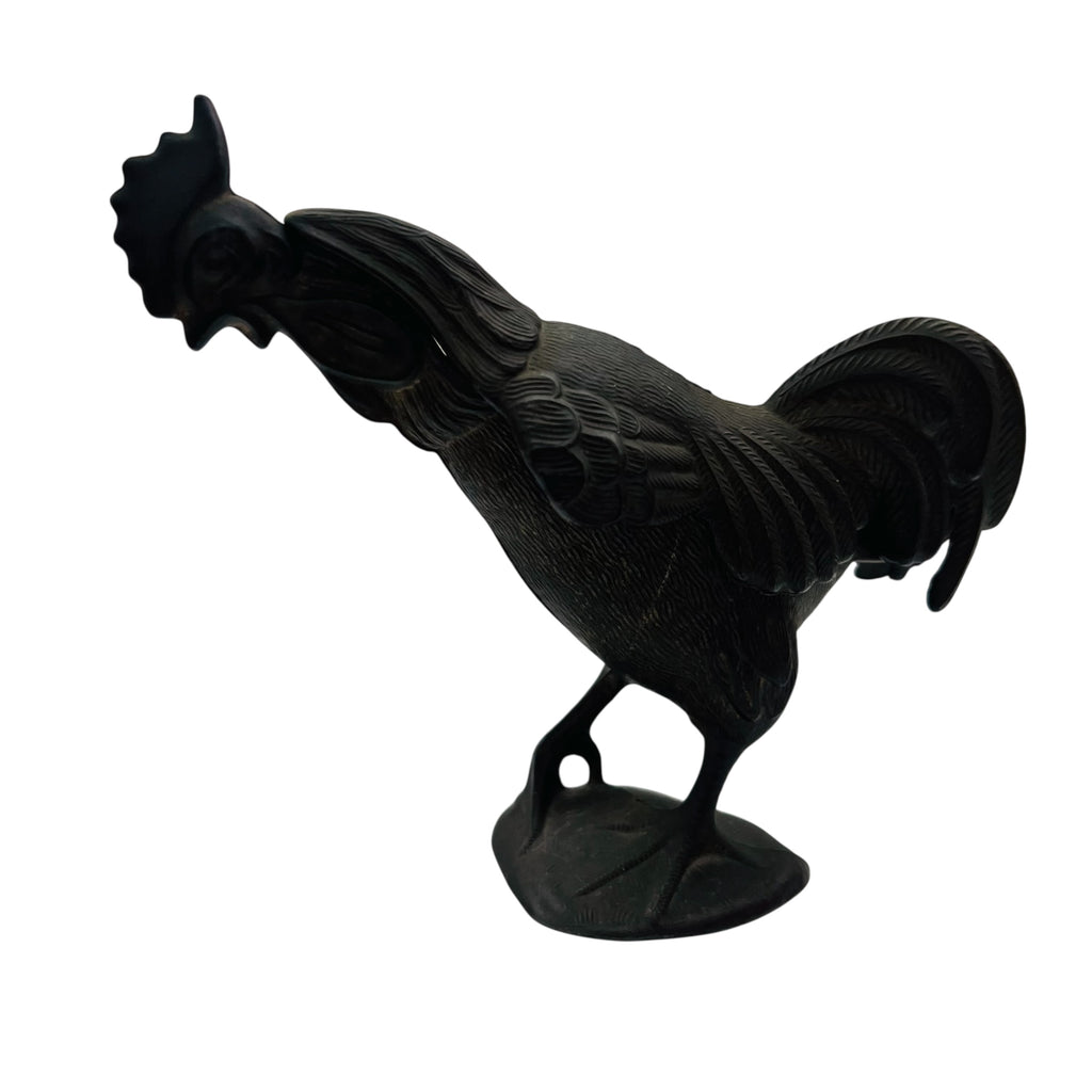 Vintage Brass Metal Rooster Hinged Trinket Ashtray