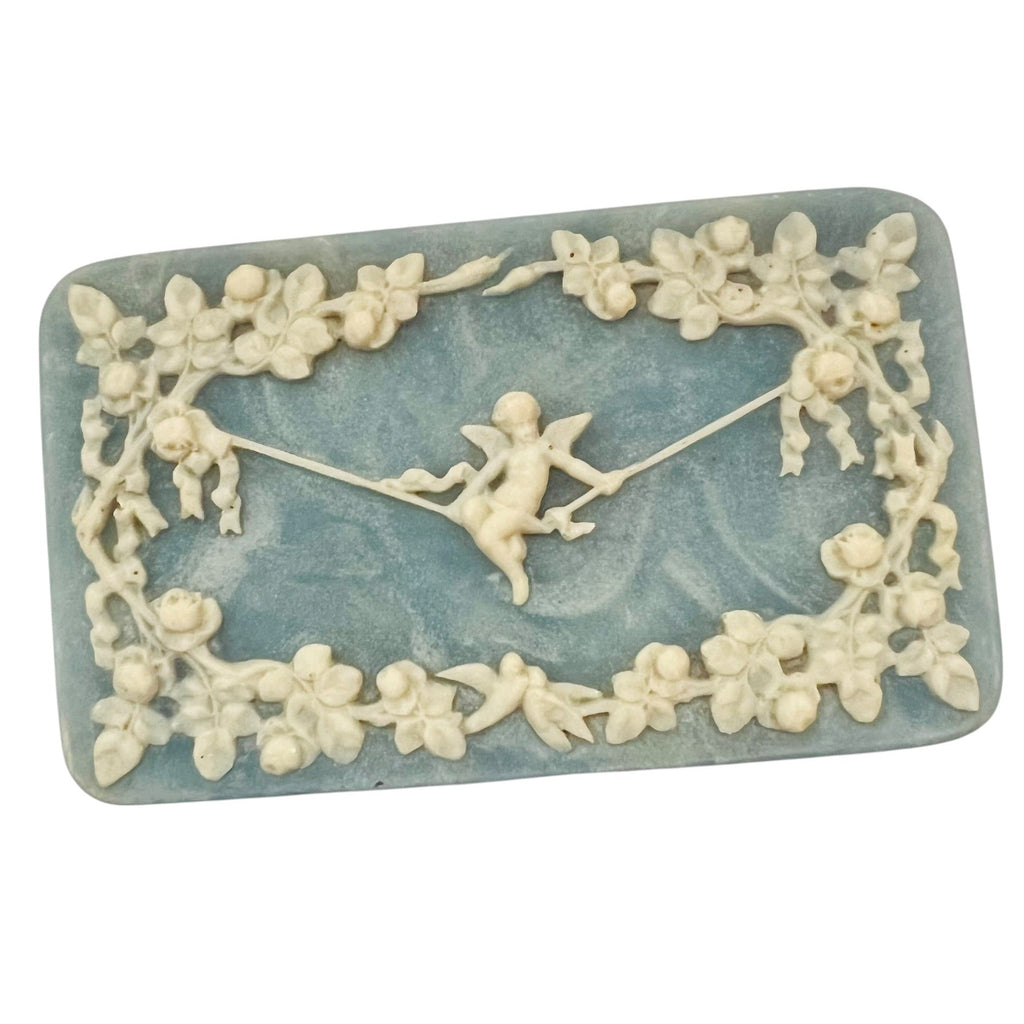 Vintage Incolay Stone Cameo Ornate Floral White & Blue Jewelry Box Trinket