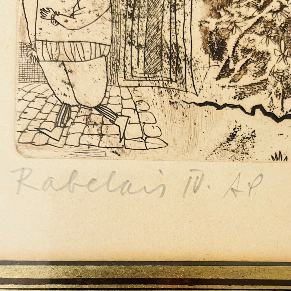 Lajos Kondor "Rabelais IV" Signed Original Etching Glass Framed