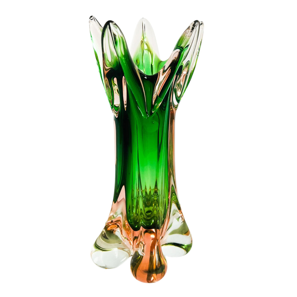 Vintage Murano Swung Pink Green Art Glass Vase