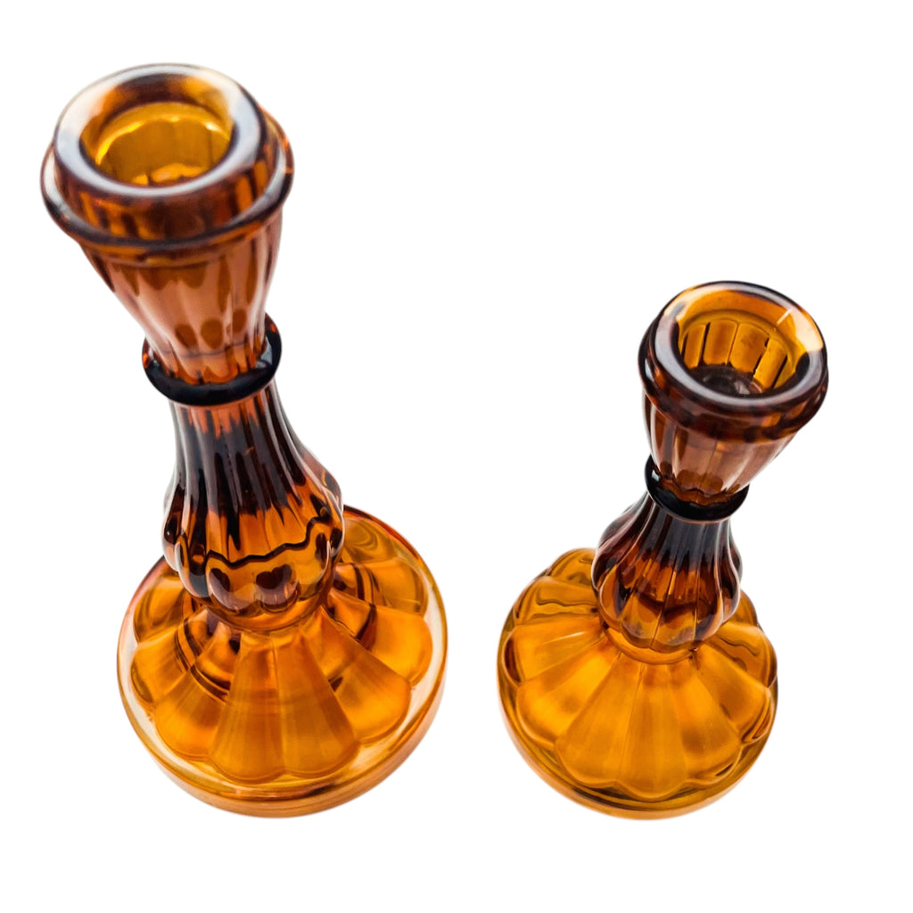 Vintage Amber Glass Candle Holders
