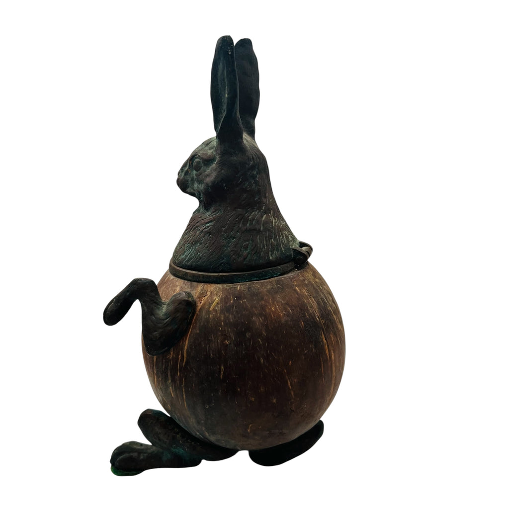 Vintage Arthur Court Rabbit Brass & Wood Hinged Inkwell Trinket Box