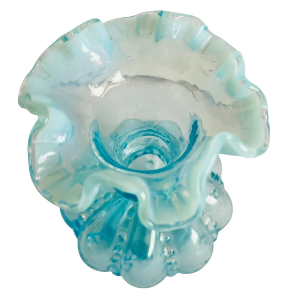 Vintage Fenton Aqua Blue Opalescent Melon Beaded Vase