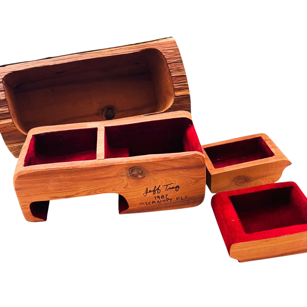 Vintage 1987 Jeff Trag Red Cedar Secret Compartment Signed Jewelry Box