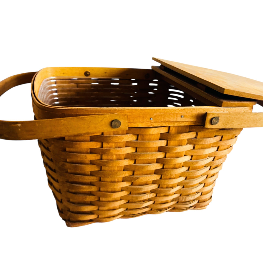 Vintage 1995 Longaberger Woven Picnic Basket with Plastic Liner