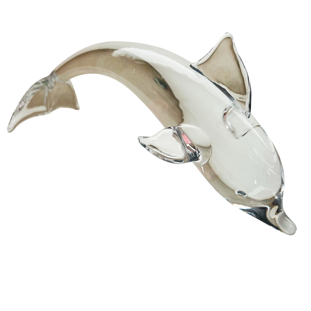 Vintage Glass Dolphin Signed Sculpture Paperweight