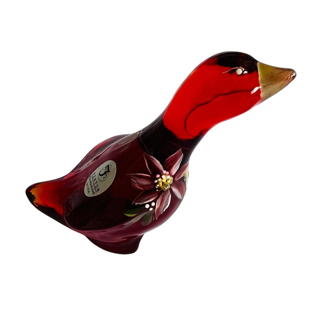 Vintage Fenton Ruby Red Goose Duck Hand Painted Glass Figurine
