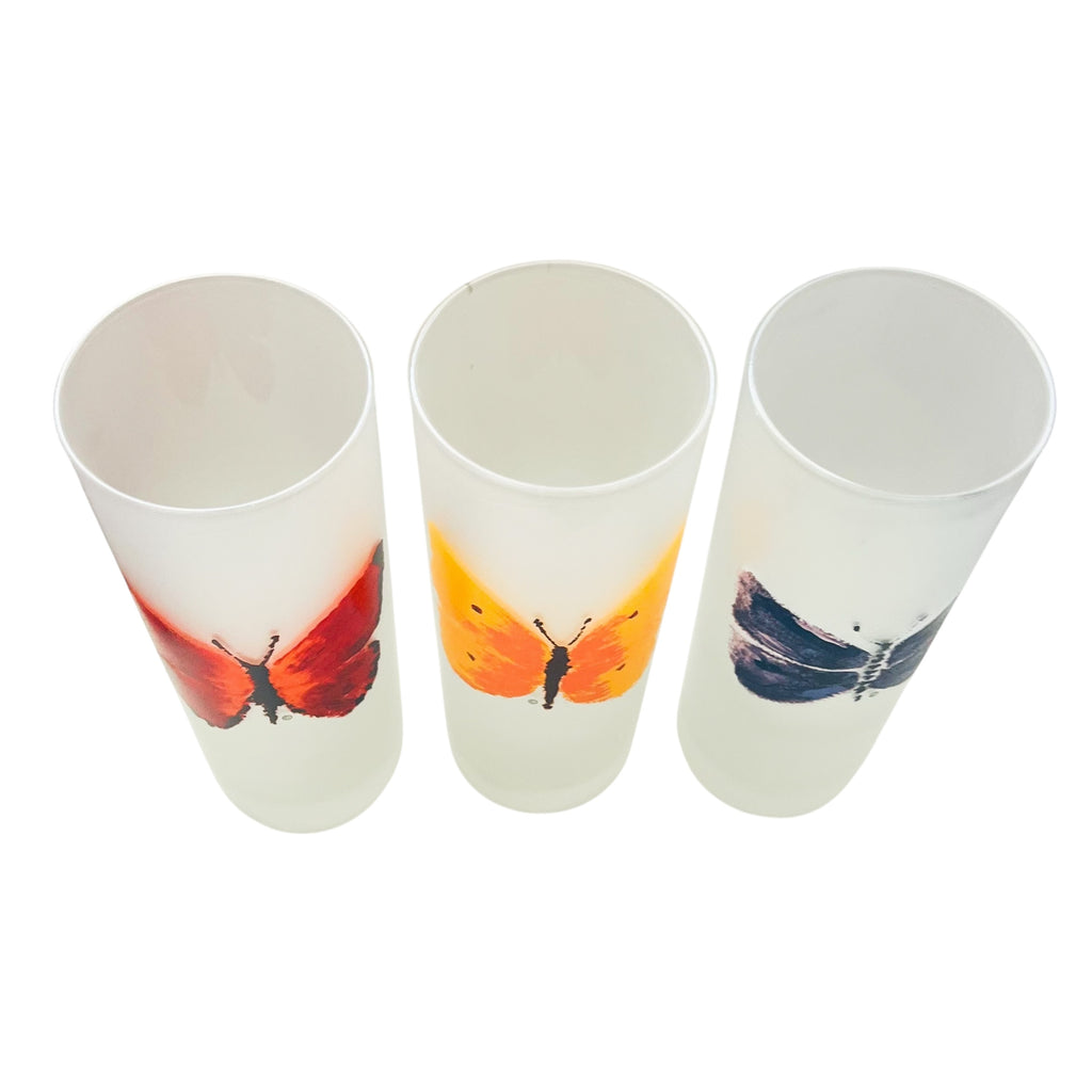 Vintage Dartington Designs Frosted Butterfly Frosted High Ball  Glasses Set of 3