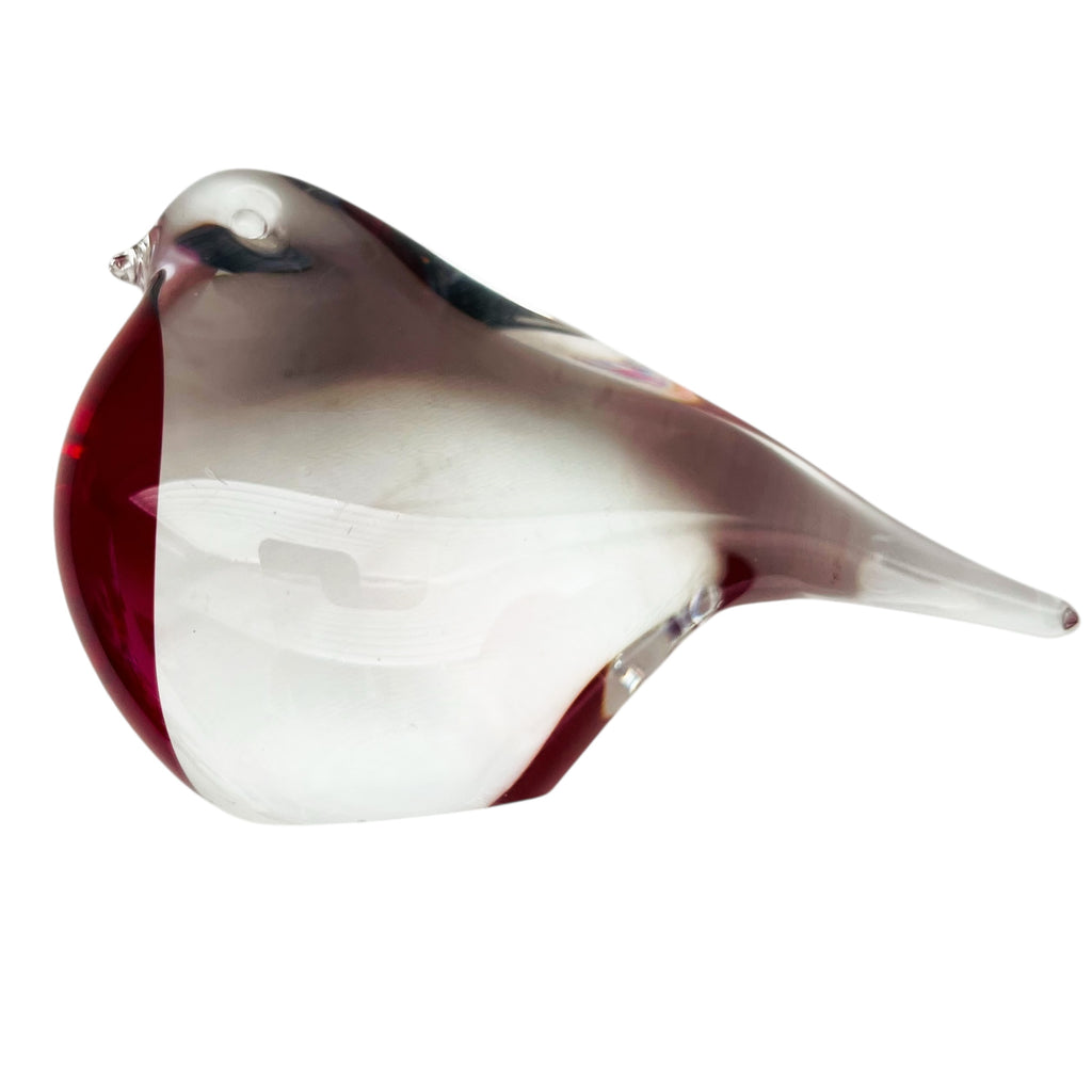 Vintage Art Glass Clear Red Belly Bird Paperweight