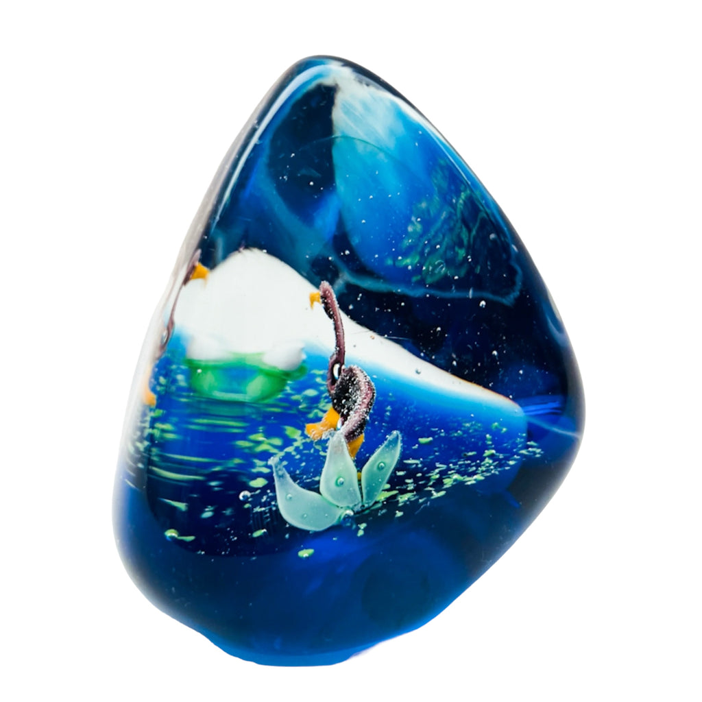 Vintage Cobalt Blue Water Scene Design Triangle Paperweight