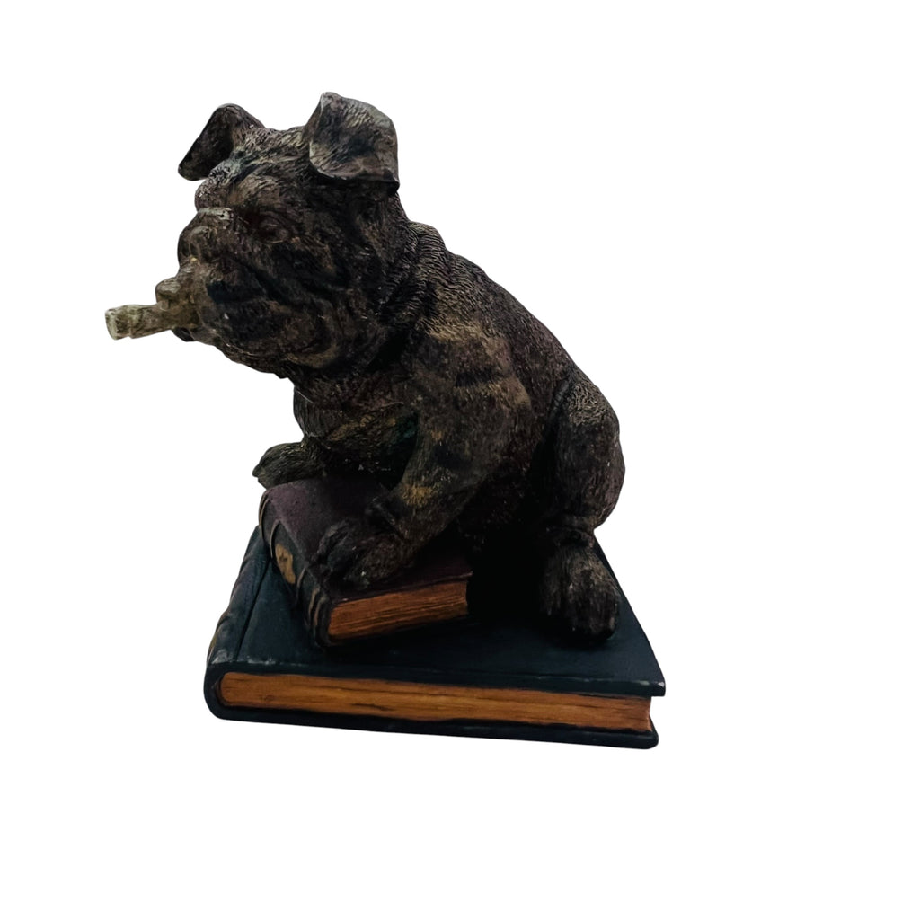 Russ Berries Bulldog Sitting On Book Smoking Cigar Figure