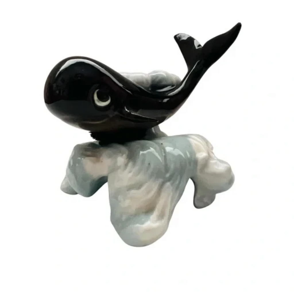 Vintage Whale Ocean Wave Ceramic Figurine