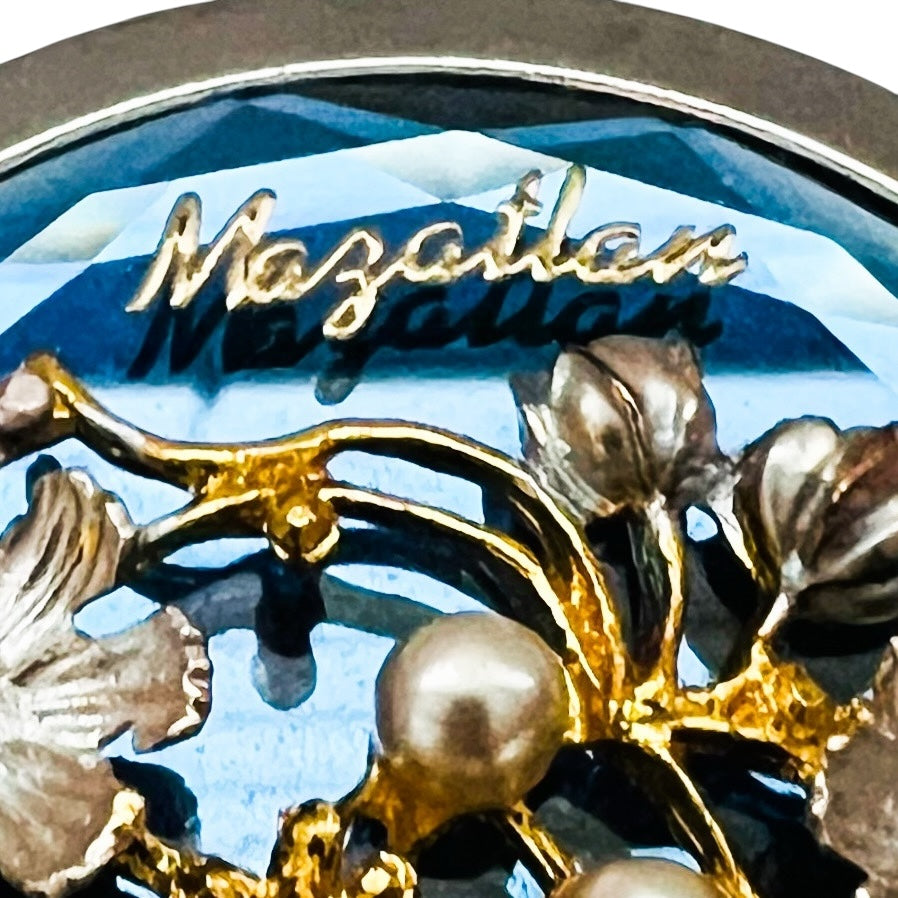 Bejeweled Crystals Beveled Glass Mazatlan Souvenir Blue Flowers Mirror Compact