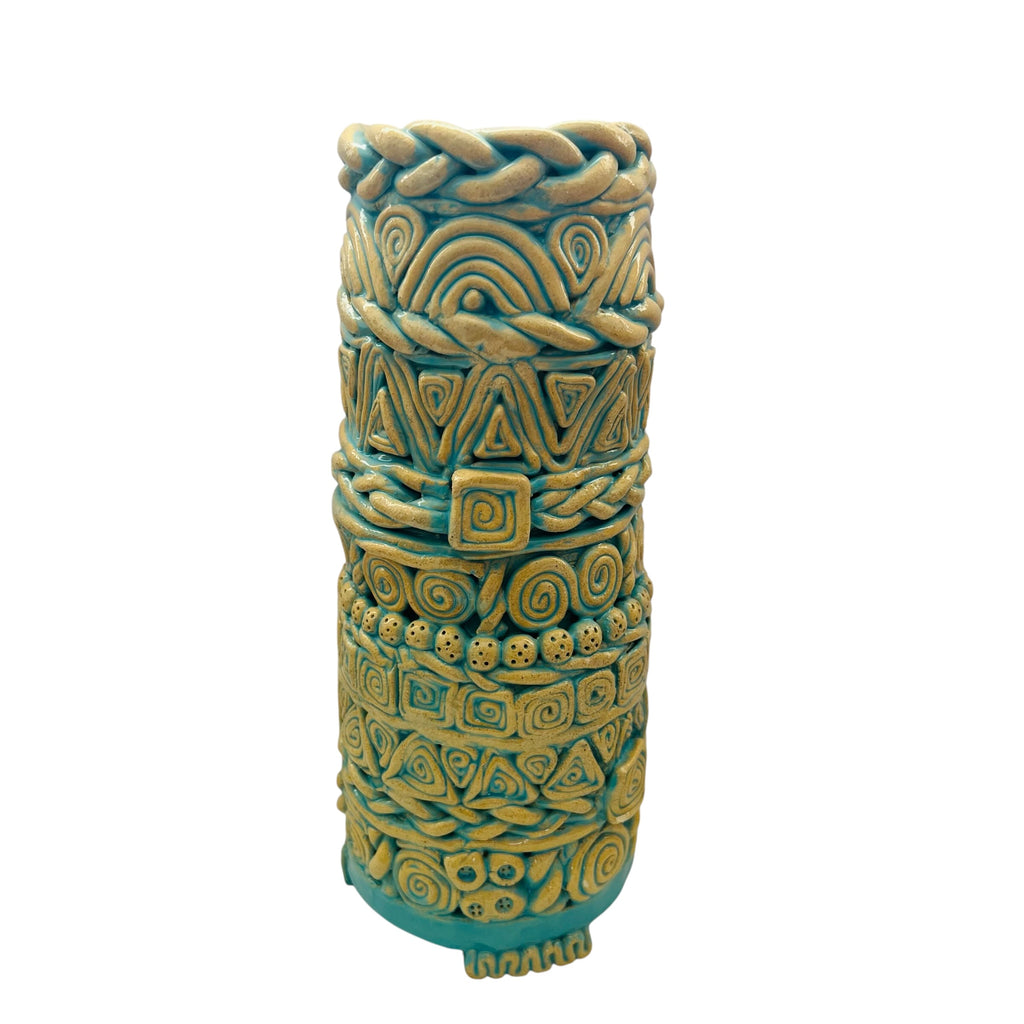 Coil Vessel Pottery Handcrafted Turquoise and Ceramic Art Vase