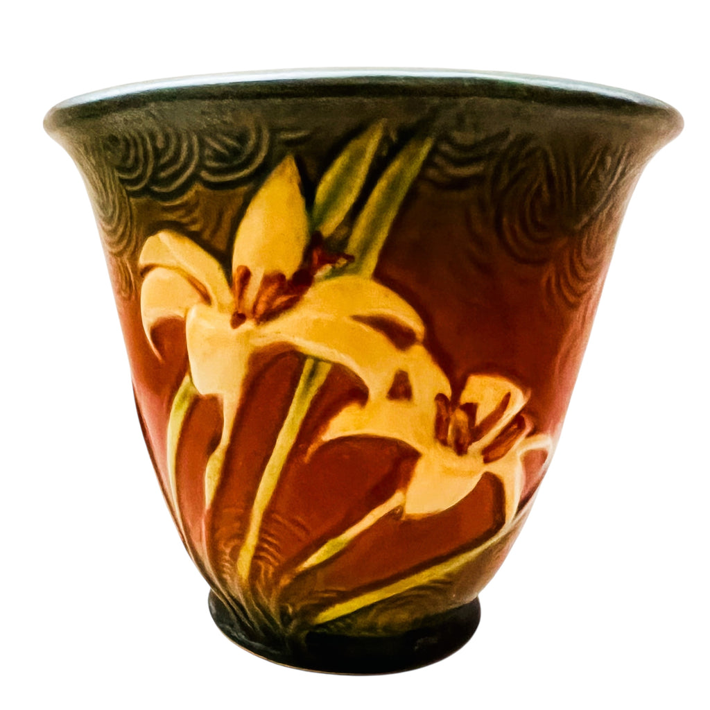 Vintage Roseville Zephyr Lily Brown Art Pottery Flower Pot