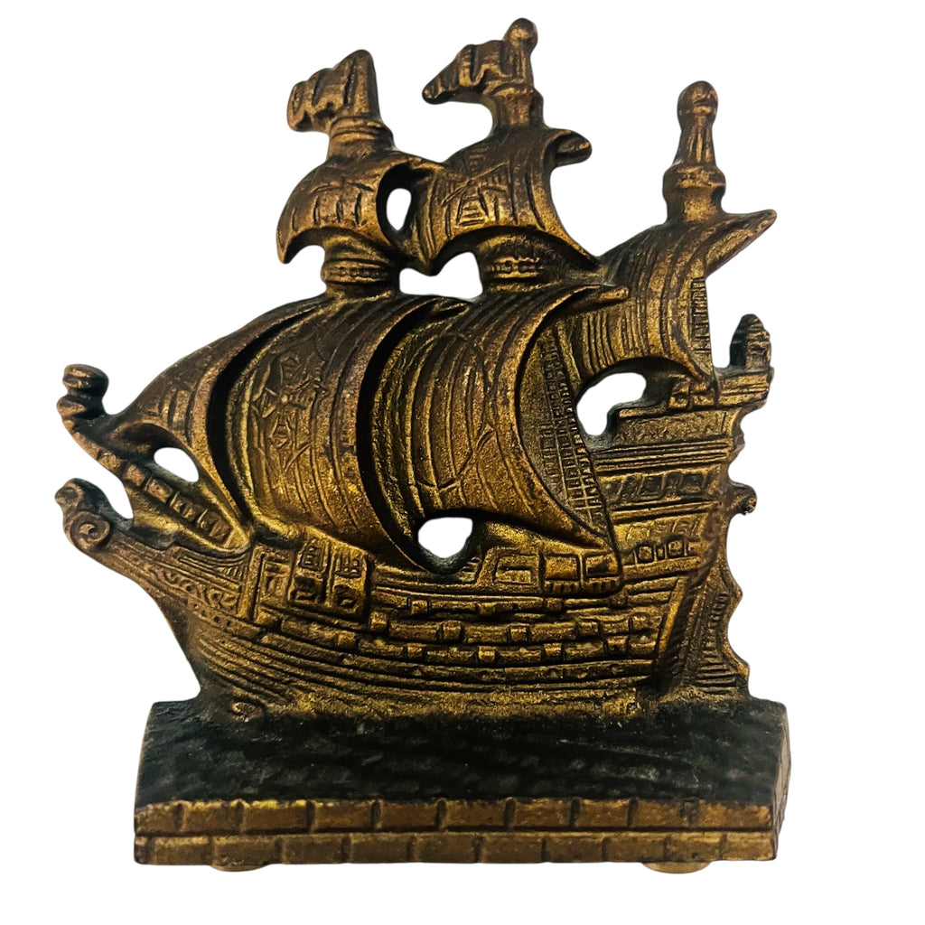 Vintage Cast Iron Metal Pirate Sailing Clipper Ship Nautical Bookend Doorstop