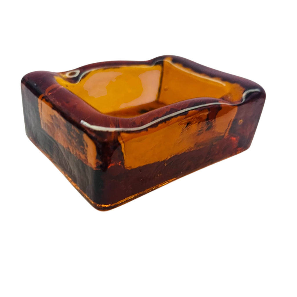 Vintage Mid Century Modern Heavy Amber Art Glass Ashtray