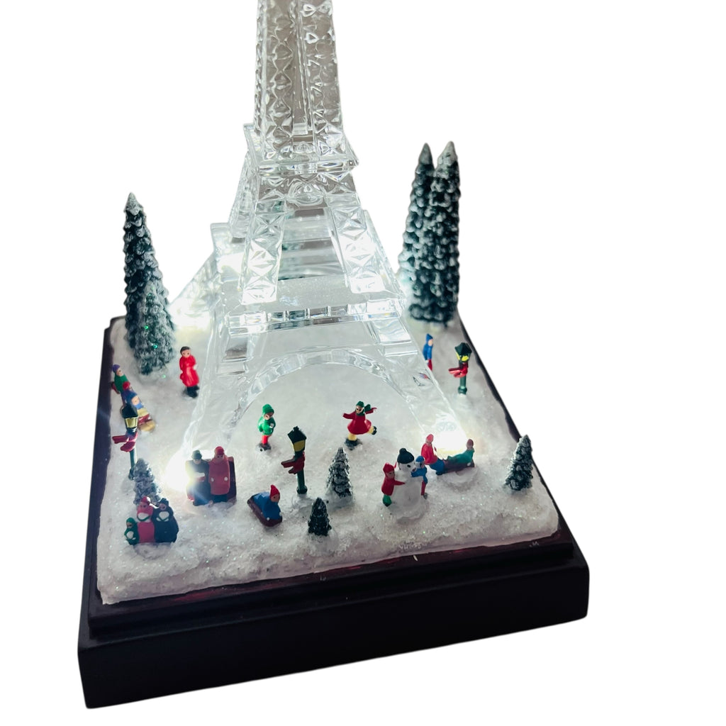Vintage Eiffel Tower Crystal Illuminated Lighted Music Box