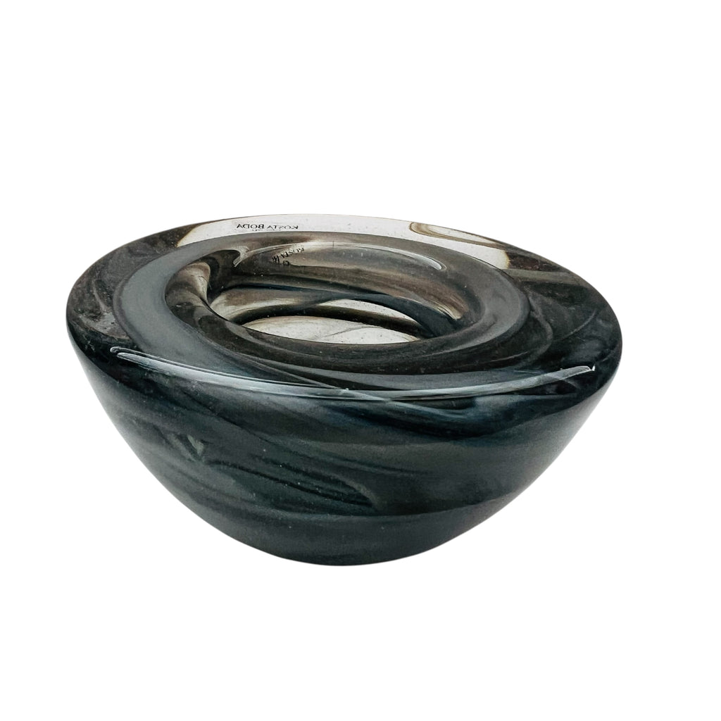 KOSTA BODA Atoll Black Gray Swirl Art Glass Votive Tea Light Holder