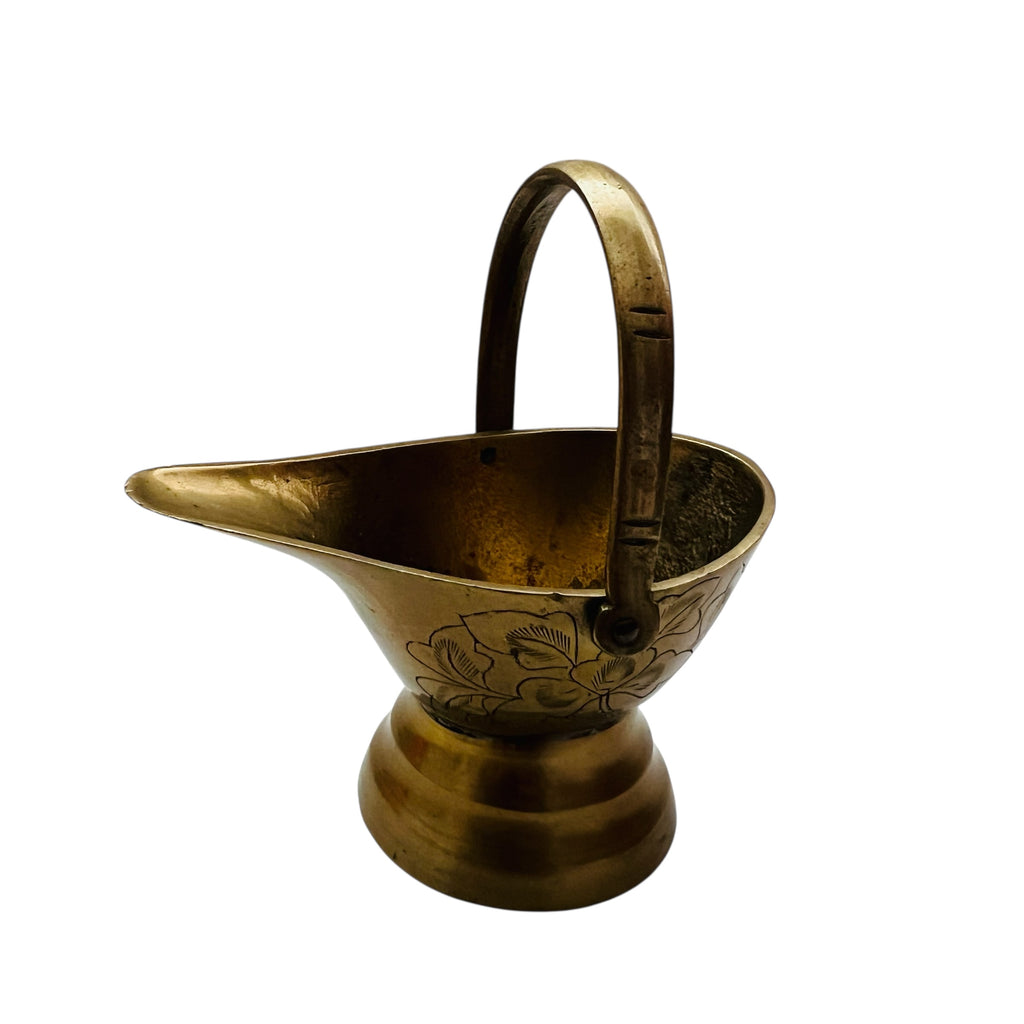 Vintage Miniature Brass Etched Flower Engraved Bucket Basket