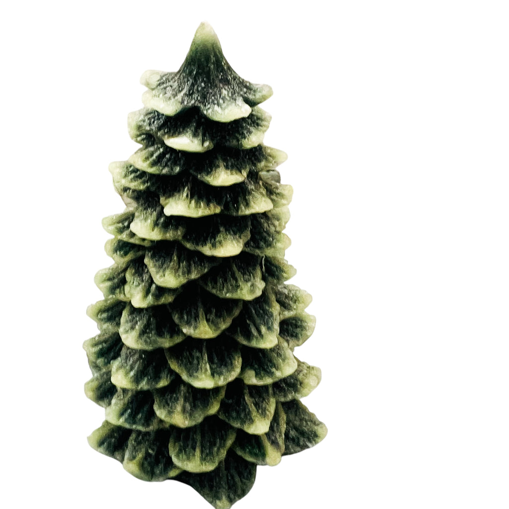 Vintage Tipped Glitter Green Snow Christmas Tree Wax Candle