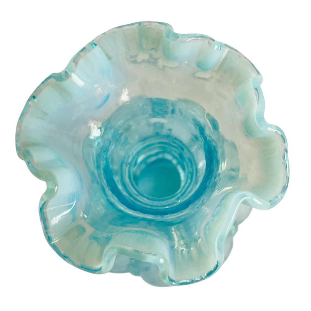 Vintage Fenton Aqua Blue Opalescent Melon Beaded Vase