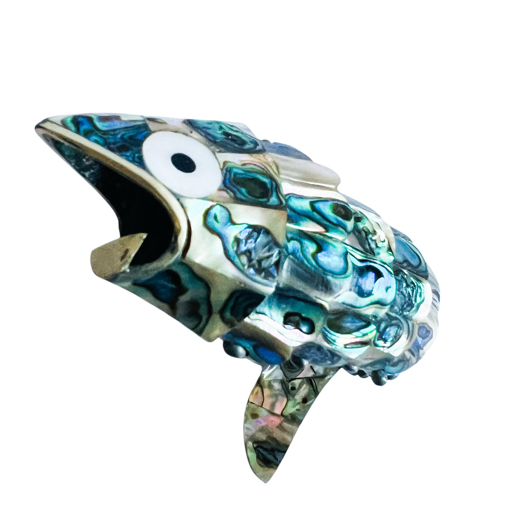 Los Castillo Mexican Silver Mosaic Abalone Shell Inlay Fish Bottle Opener