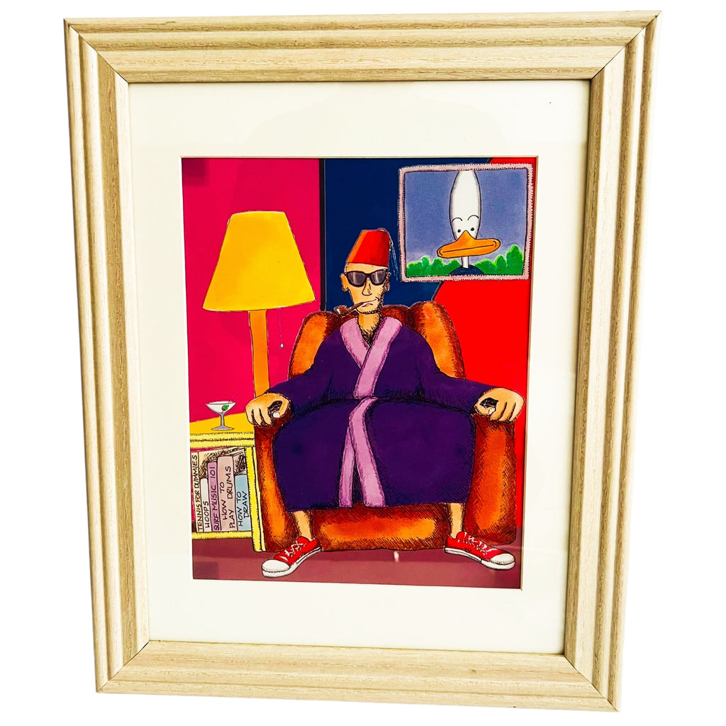 Vintage Abstract Sitting Man with Cigar Print Framed Art