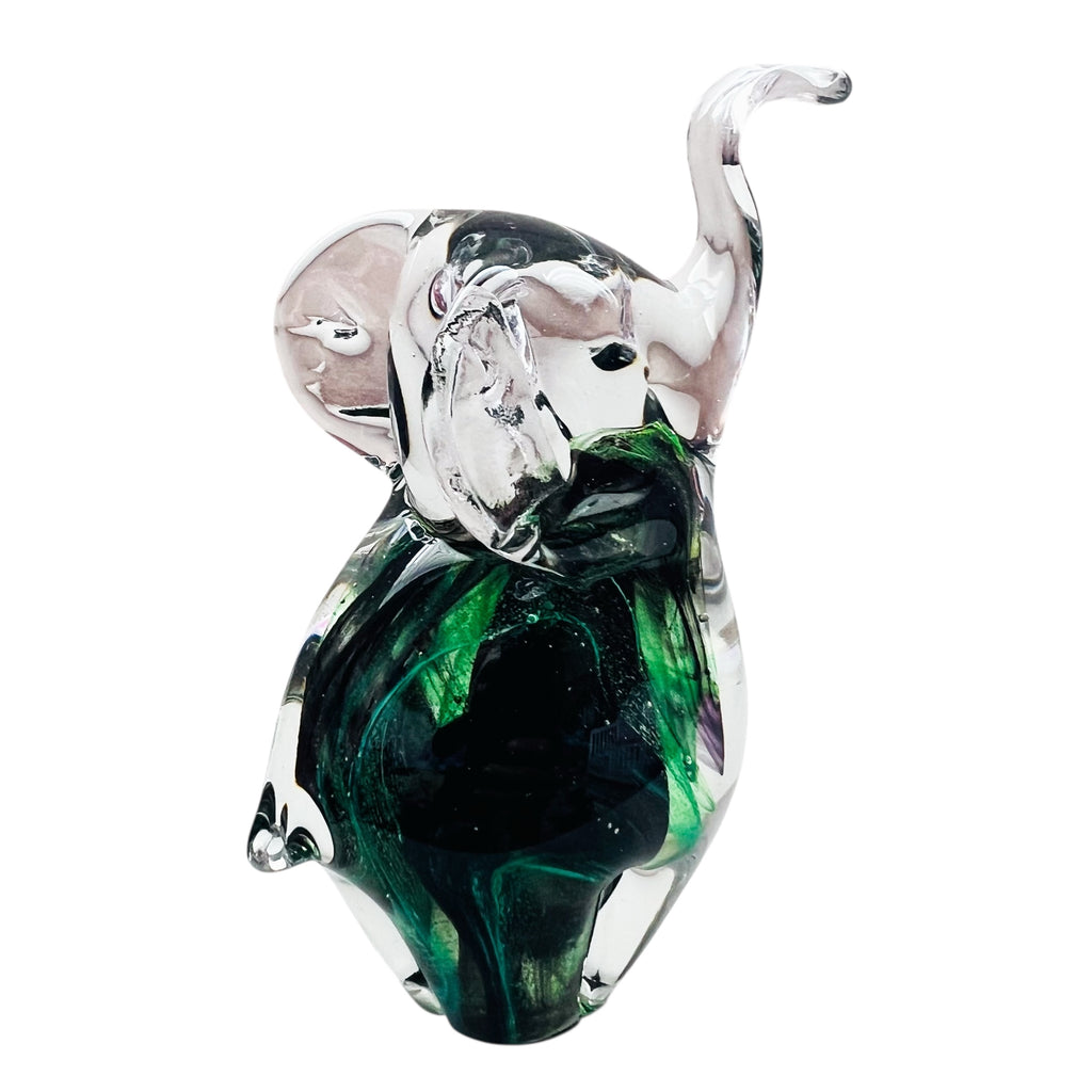 Vintage BLARNEY Clear Green Art Glass Collectibles Ireland Elephant Sculpture