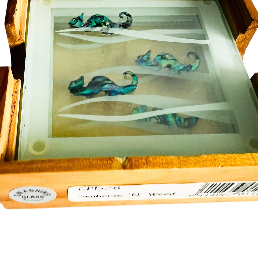 Smashing Glass New Zealand Seahorse Abalone Glass 4 Coaster Set