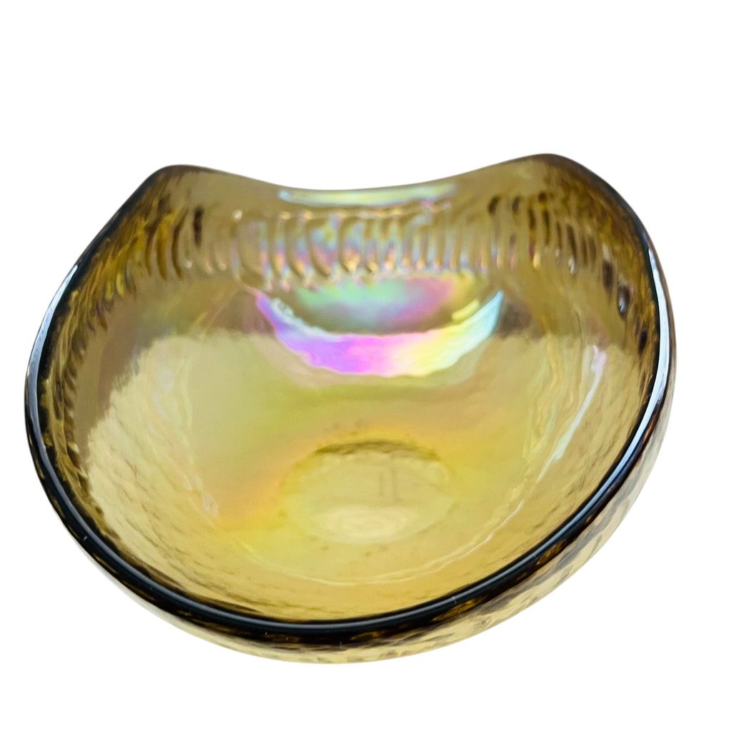 Vintage Yalos Casa Murano Iridescent Gold Art Glass Centerpiece Folded Bowl