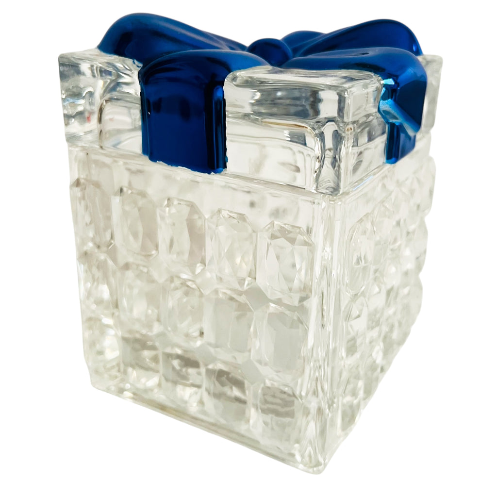 Vintage Glass Blue Bow Christmas Box