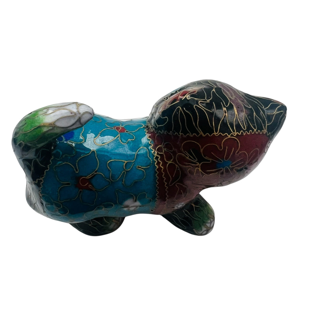 Vintage Chinese Cloisonne Copper Brass Enamel Cat Figurine Statue