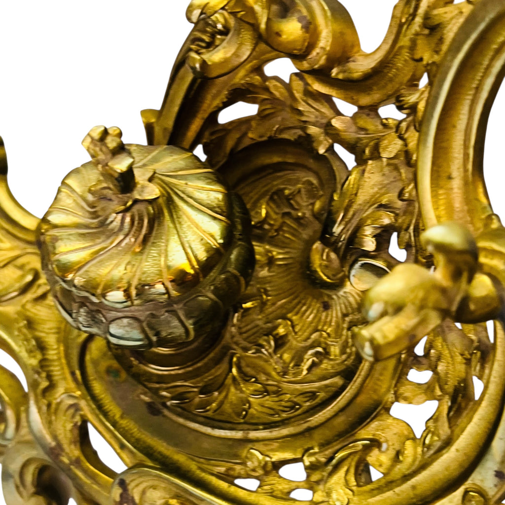 Antique Brass Desk Ink Well Ornate Footed Hinged Lid