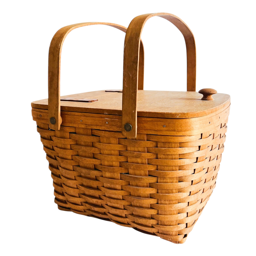 Vintage 1995 Longaberger Woven Picnic Basket with Plastic Liner