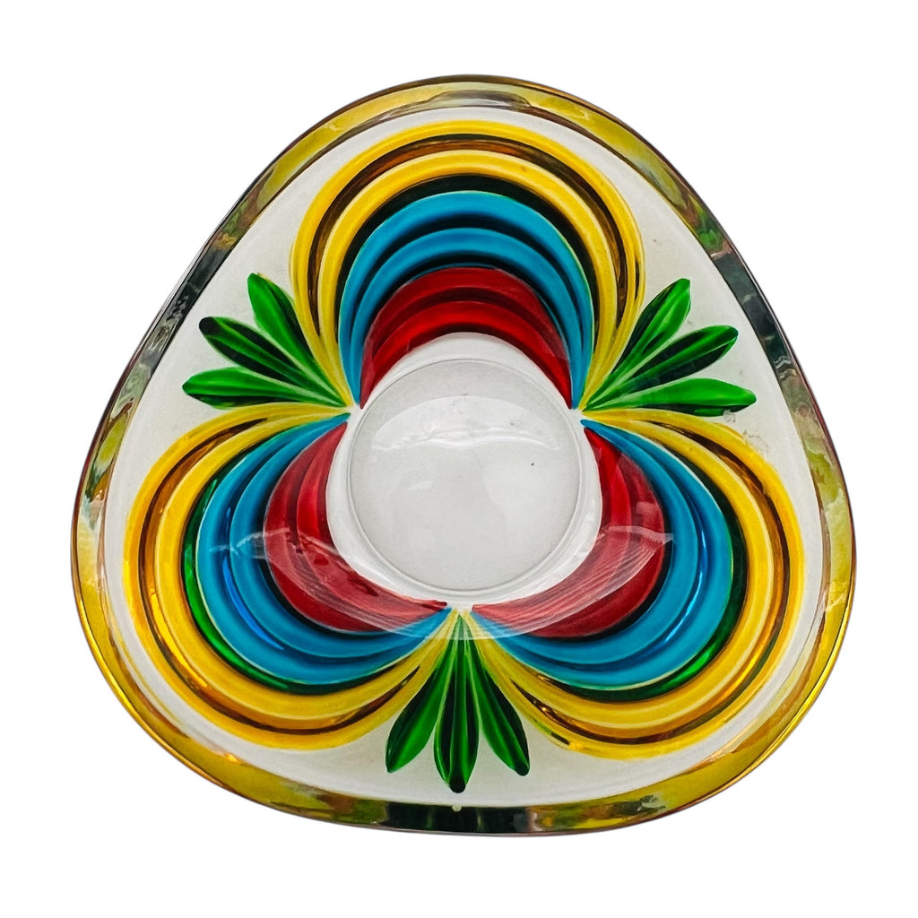 Vintage Murano Italy Glass Trinket Dish Hand Painted Bowl