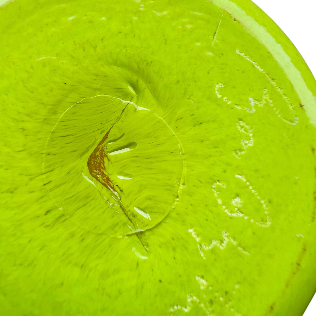 Mid‑Century Modern Lime Green Rim Orange Art Glass Signed Vase