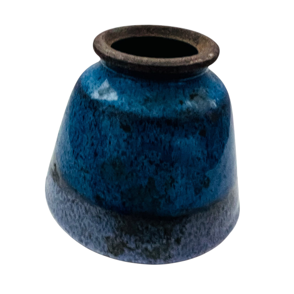 Distressed Terra-cotta Blue Finish Signed JOY Vase