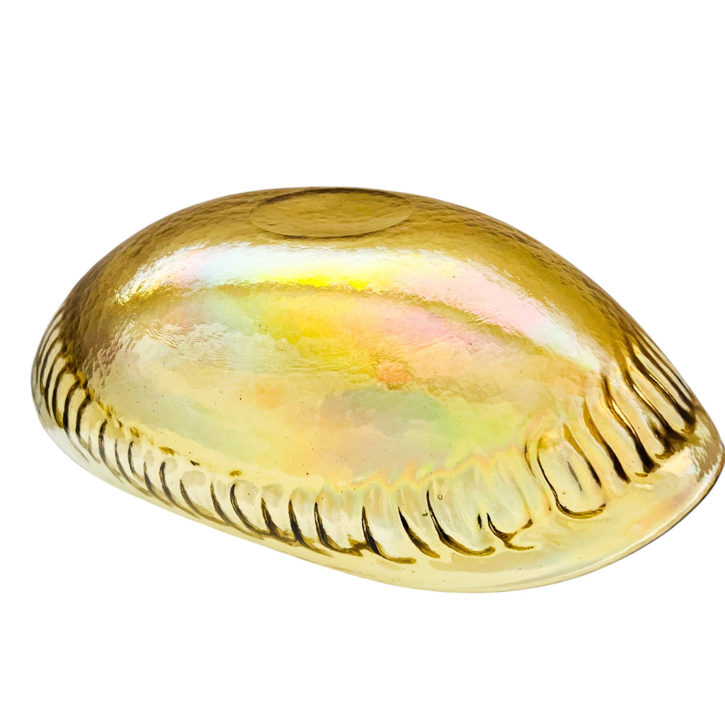 Vintage Yalos Casa Murano Iridescent Gold Art Glass Centerpiece Folded Bowl