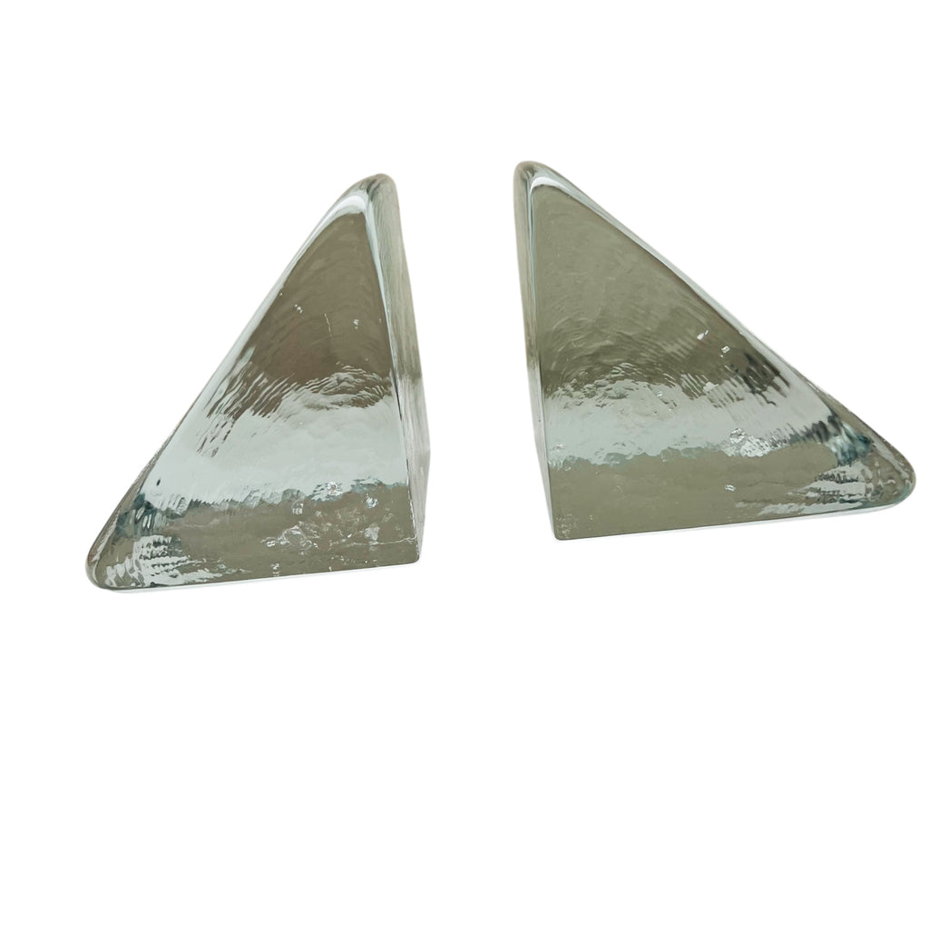 Vintage Blenko Art Glass Ice Block Bookends Heavy Mid Century Modern -Pair