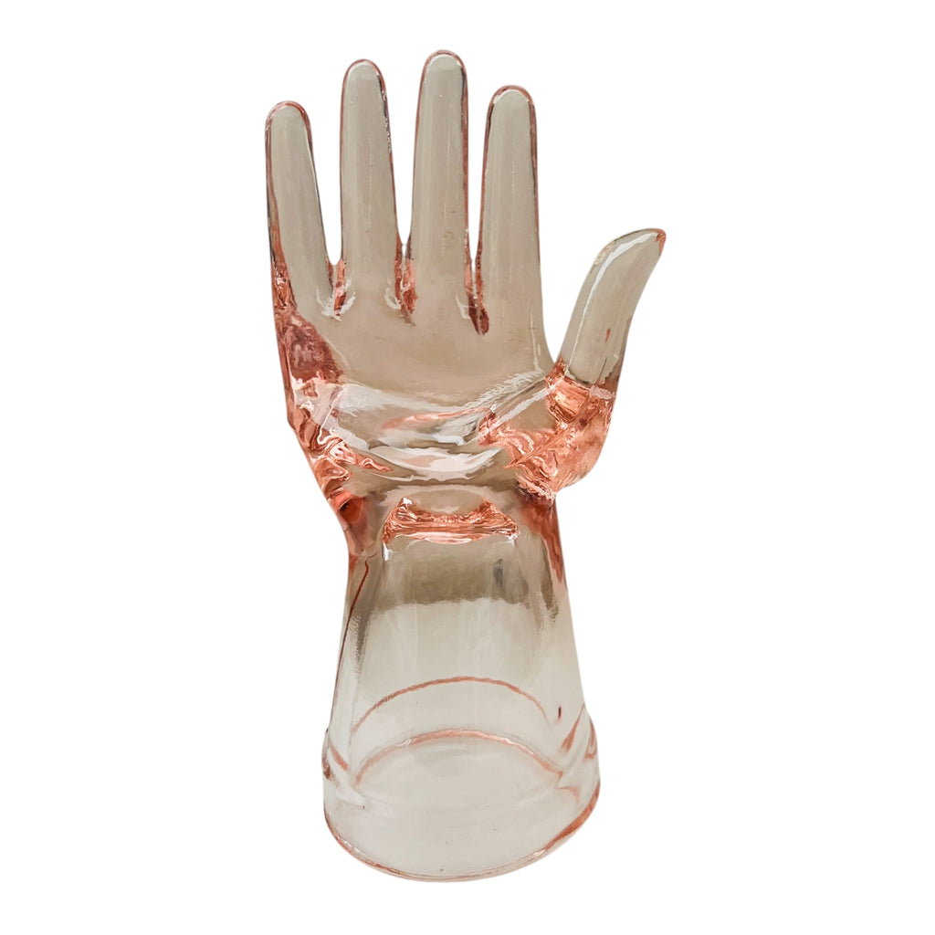 Vintage Pink Depression Glass Hand Jewelry Ring Display Holder Mannequin