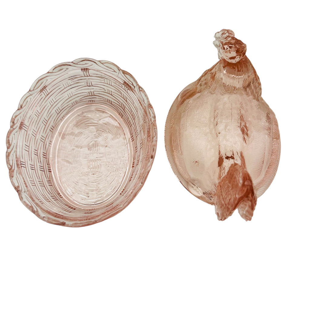 Vintage Pink Depression Glass Hen Candy Dish w/Lid